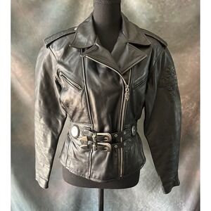 Vintage 90's Womens Harley Davidson Black Leather Motorcycle Biker Jacket Size S